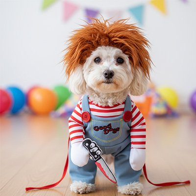 caniche portant déguisement chien halloween pose pour caméra