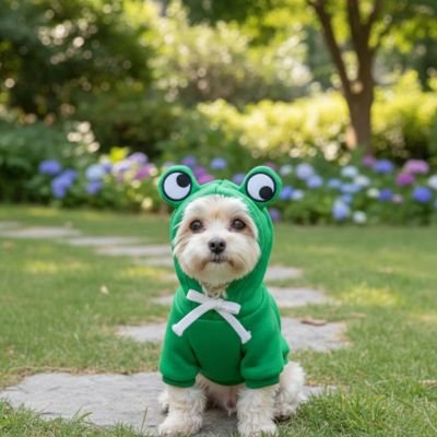 bichon portant déguisement Chien halloween est assis sur sentier de parc