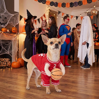 chihuahua portant déguisement chien est dans une fête halloween