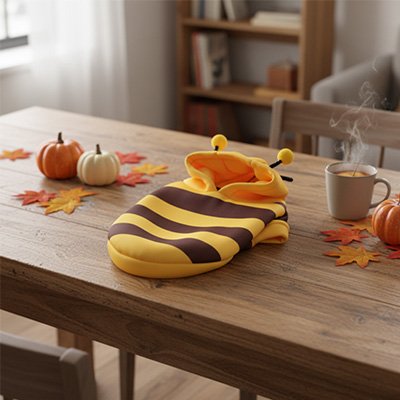 déguisement pour chien sur table de bois