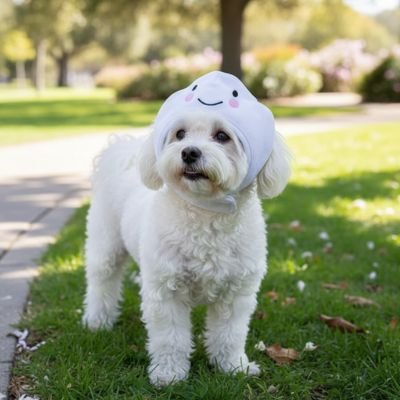 bichon portant Déguisement pour Chien  sur pelouse dans parc