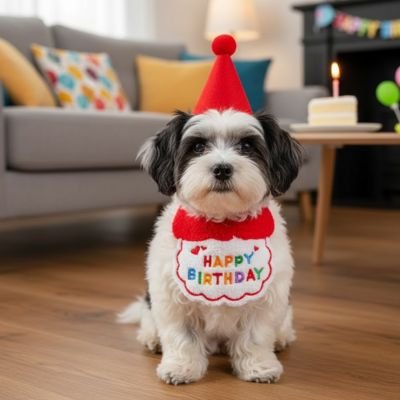 labrador portant Déguisement pour Chien rouge est assis sur plancher de bois dans salon