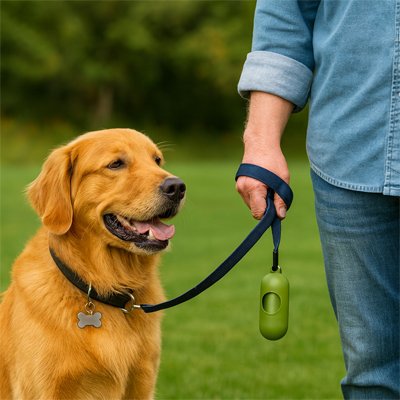 distributeur de Sac a crotte​ attaché à la laisse du chien
