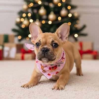 fenchie porte Bandana pour Chien près de arbre de noël