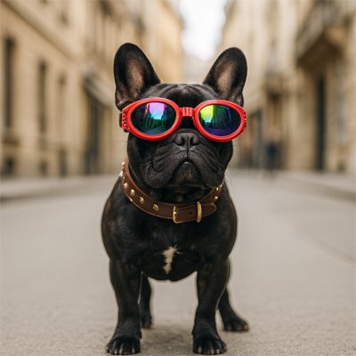 fernchie porte Lunette pour chien​ dans la rue