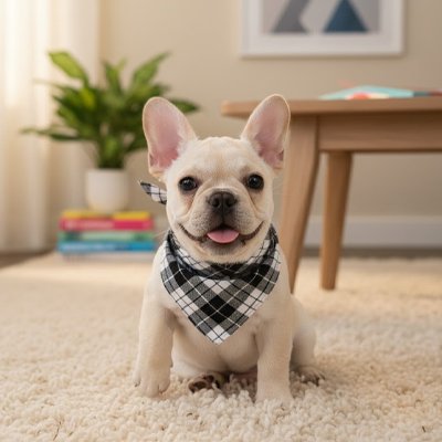 frenchie porte Bandana Chien dans salon