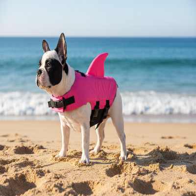 terrier boston portant gilet de sauvetage chien est sur la plage prs de la mer