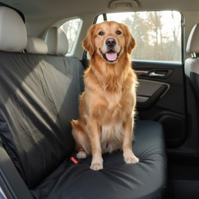 golden retriever assis sur Protection chien voiture sur banquette arrière