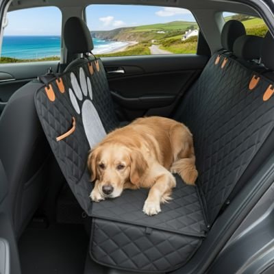 golden retriever couché sur banquette arrière recouverte de Protection voiture chien​