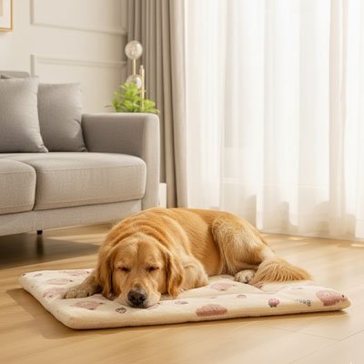 golden retriever couche sur Tapis pour Chien