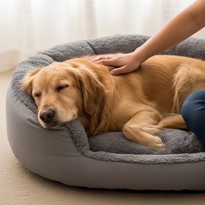 golden retriever dans Panier pour chien