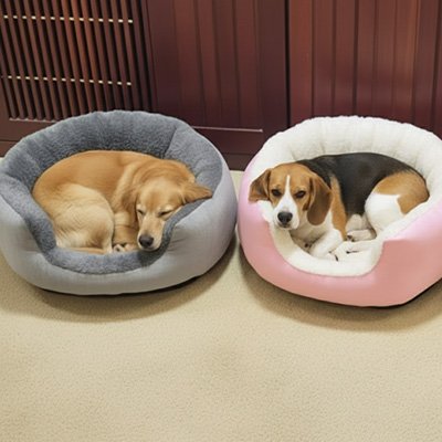 golden retriever et beagle dans Panier pour chien