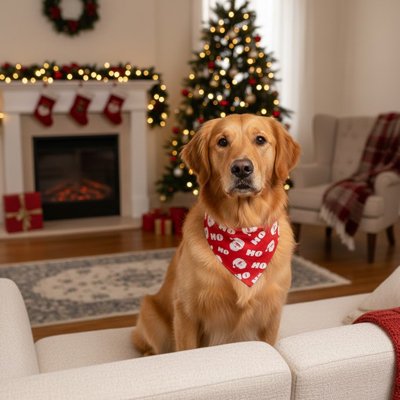 golden retriever portant Bandana Chiens assis sur canapé