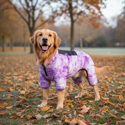 golden retriever portant Manteau chien est dans parc en automne