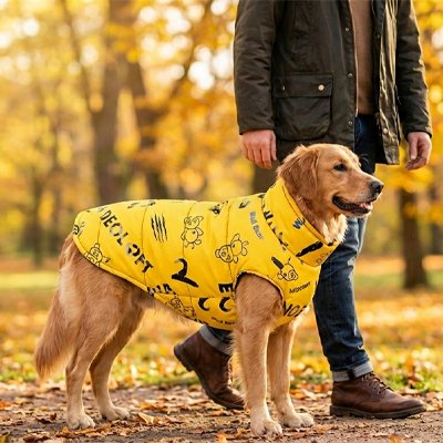 golden retriever portant Manteau chien se promène dans parc en automne