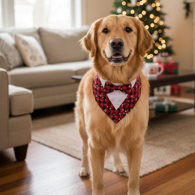 golden retriever porte Bandana Chien dans salon
