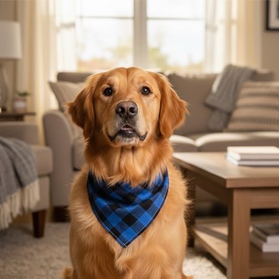 golden retriever porte Bandana Chien dans salon