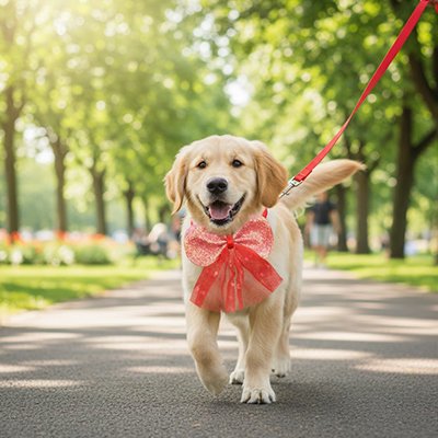 golden retriever porte collier noeud papillon chien en marchant sur sentier de parc