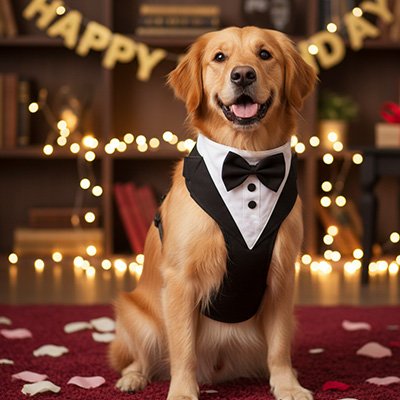 golden retriever porte Harnais chien à une fête anniversaire