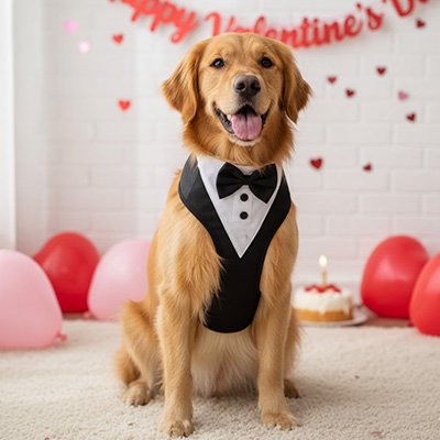 golden retriever porte Harnais chien à une fête de saint valentin