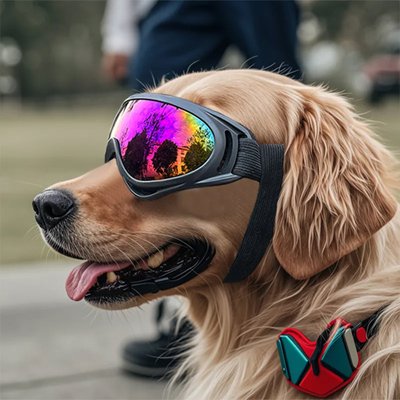 golden retriever porte Lunette chien moto colorée