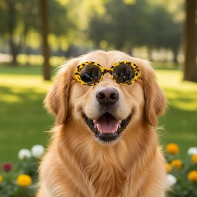 golden retriever porte Lunette pour chien dans parc