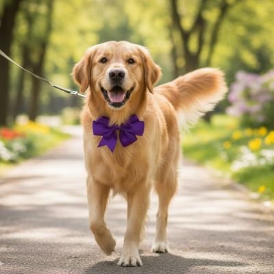 golden retriever porte Noeud papillon chien mauve dans parc