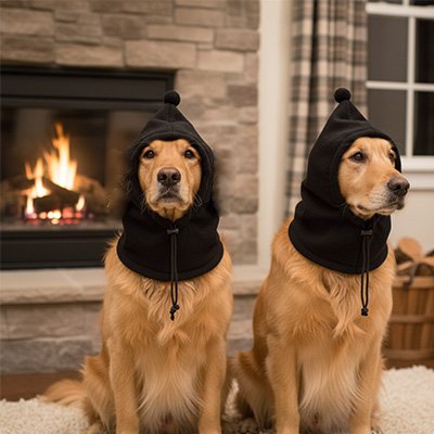 golden retriever portent Bonnet chien près de foyer
