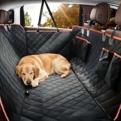 golden retriver couché sur banquette arrière couverte de Protection voiture chien​