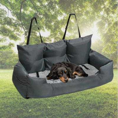 variante-gris-fonce-avec-chien-noir-couche-sur-grand-panier-pour-chien-sur-fond-de-pre-ensoleille