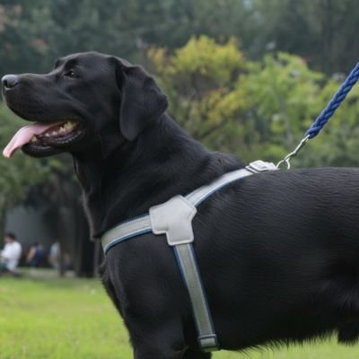 Harnais chien porte par labrador noir dans parc