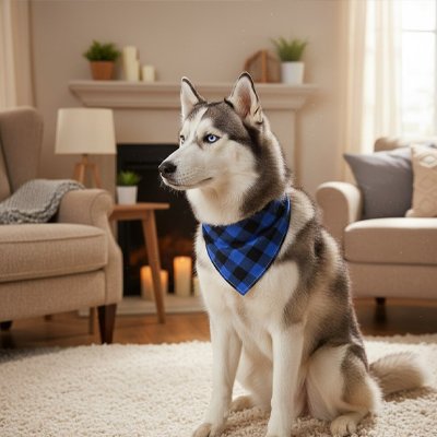 husky porte Bandana Chien dans salon