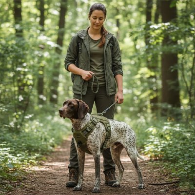 irish setter portant Harnais chien marche en foret avec son maitre