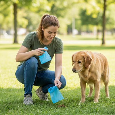 jeune femme utilise Sac crotte chien dans parc 