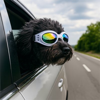 labradoodle noir porte Lunette pour chien​ en voiture