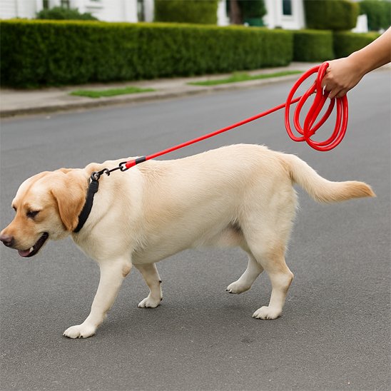 labrador blond en Laisse chien avec dans rue