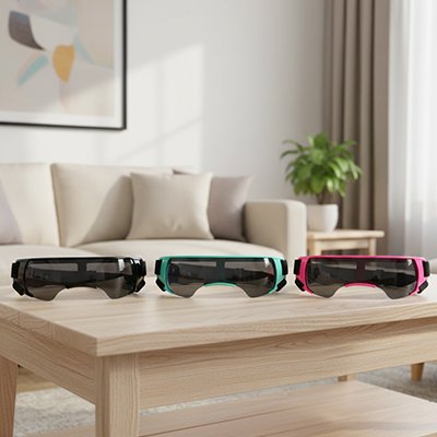 Lunette pour chien sur table de bois
