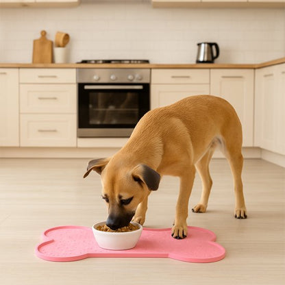 malinois mange sur Tapis gamelle pour Chien dans cuisine