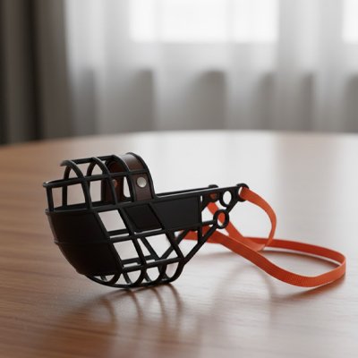Muselière pour chien​ sur table de bois