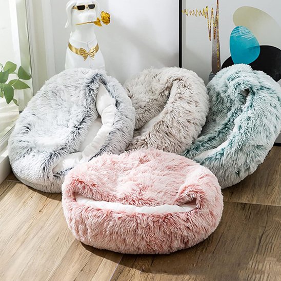 4 Panier chien sur plancher de bois