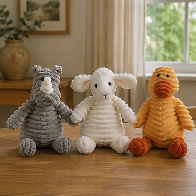 Peluche pour chien sur table de bois