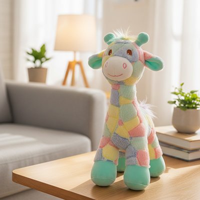 Peluche pour chien sur table de salon en bois