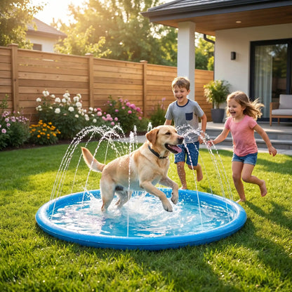 labrador joue dans piscine chien avec des enfants