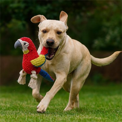 pitbull joue avec Peluche Chien sur pelouse
