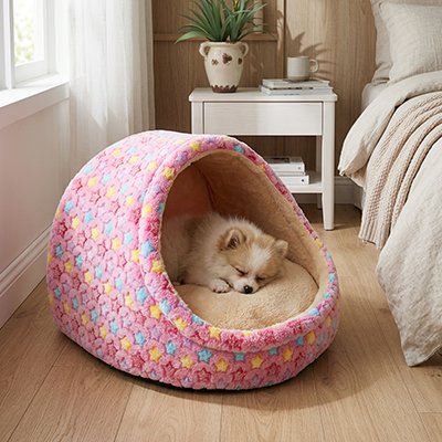 poméranien dort dans Panier pour Chien 