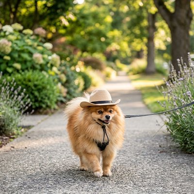 poméranien porte chapeau pour Chien en marchant sur sentier de parc