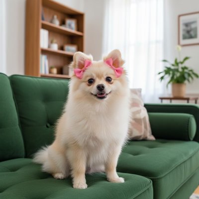 poméranien porte Noeud papillon chien assis sur canapé
