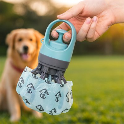 Ramasse crotte chien​ tenu par main de femme