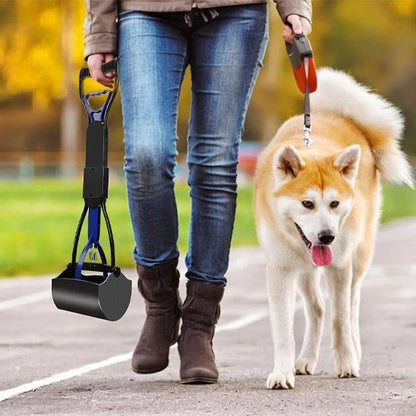 ramasse crottes pour chien tenu par femme avec shiba inu