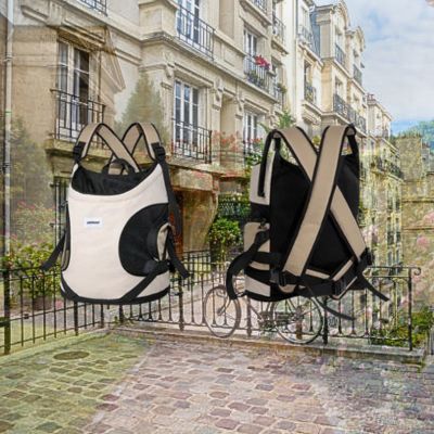 Sac de transport pour chien sur fond de ville